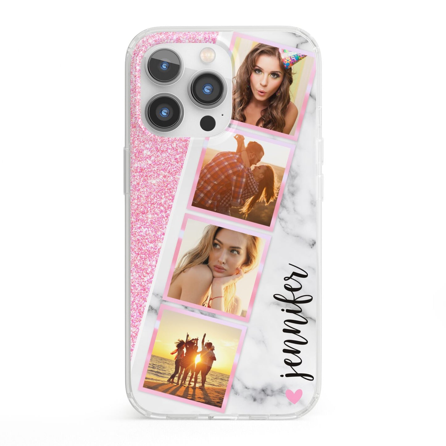 Personalised Pink Marble Photo Strip iPhone 13 Pro Clear Bumper Case