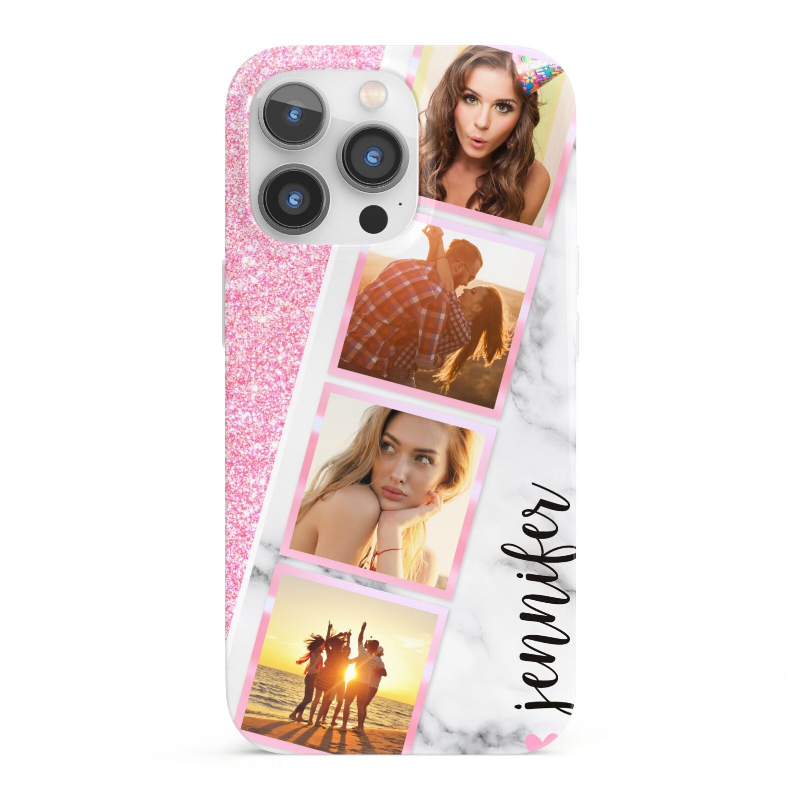 Personalised Pink Marble Photo Strip iPhone 13 Pro Full Wrap 3D Snap Case