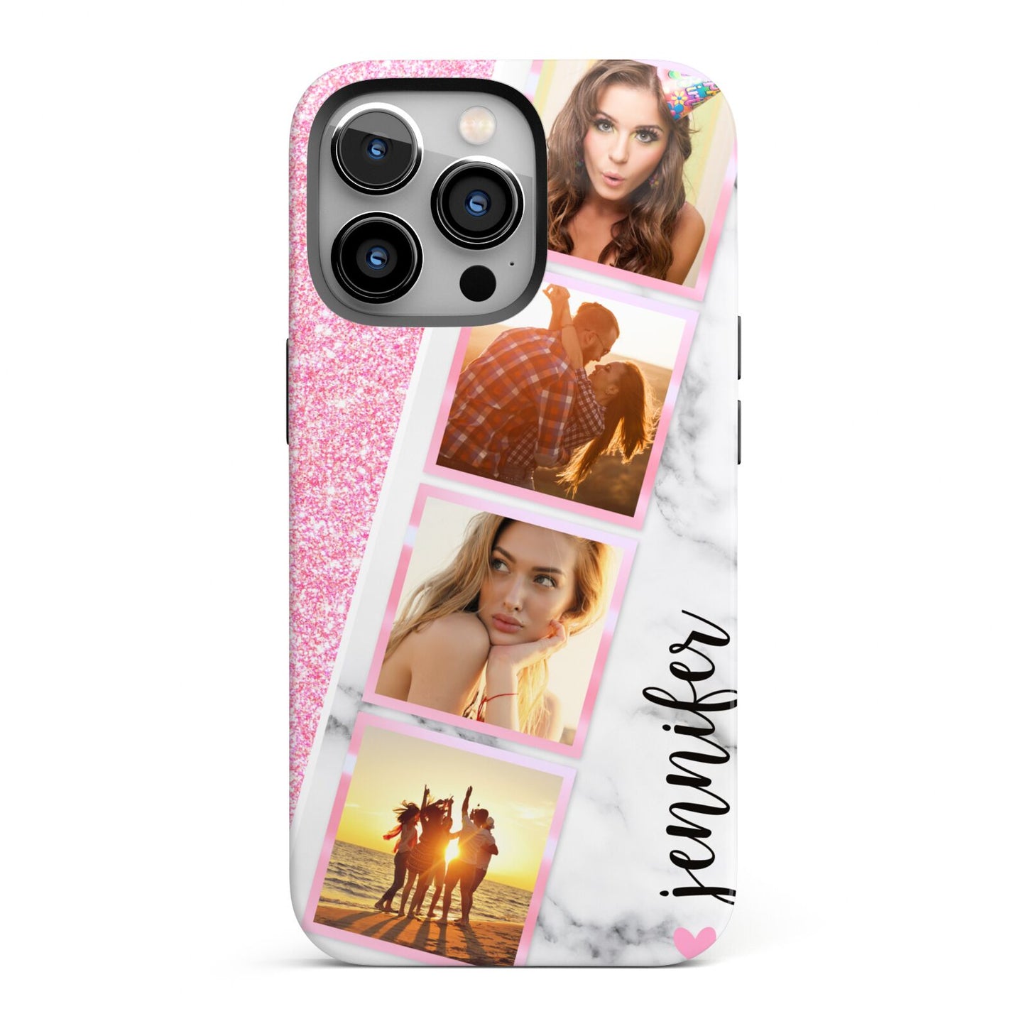 Personalised Pink Marble Photo Strip iPhone 13 Pro Full Wrap 3D Tough Case