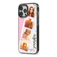 Personalised Pink Marble Photo Strip iPhone 13 Pro Max Black Impact Case Side Angle on Silver phone