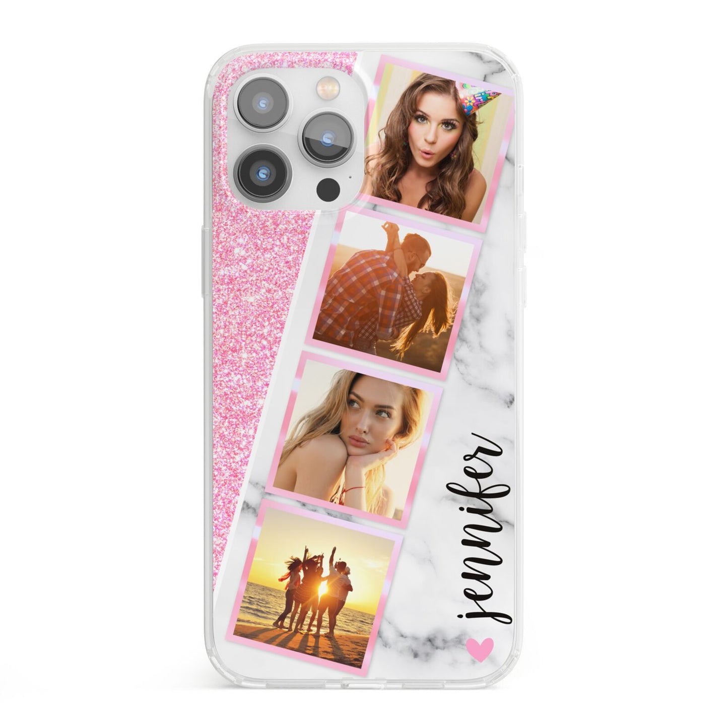 Personalised Pink Marble Photo Strip iPhone 13 Pro Max Clear Bumper Case