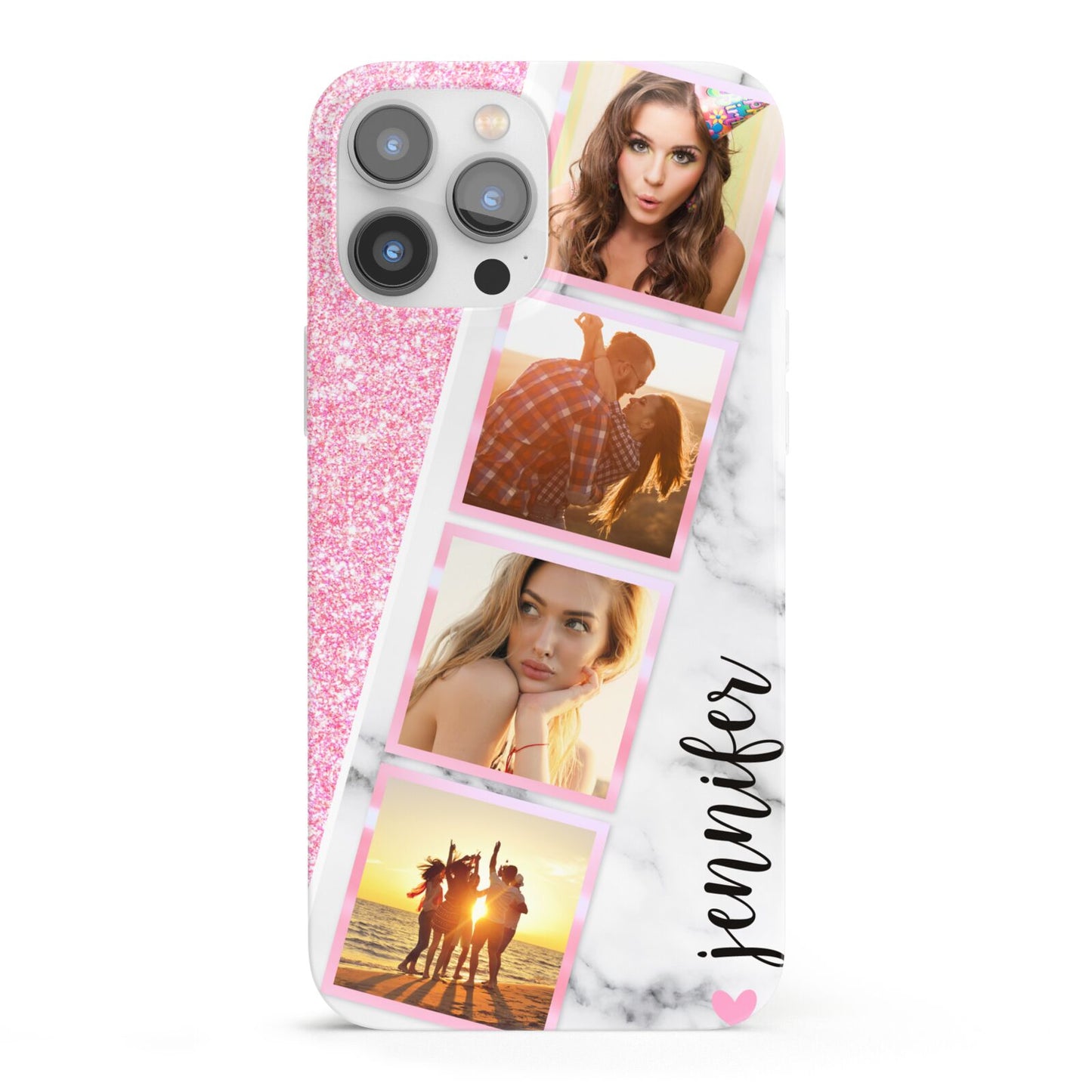 Personalised Pink Marble Photo Strip iPhone 13 Pro Max Full Wrap 3D Snap Case