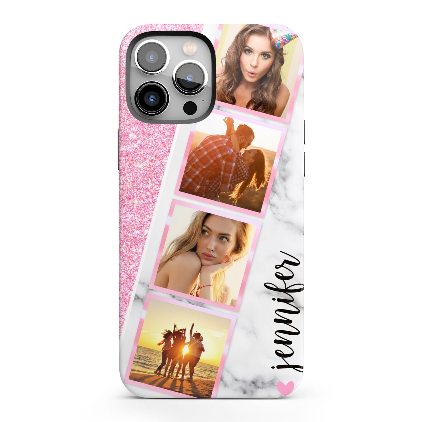 Personalised Pink Marble Photo Strip iPhone 13 Pro Max Full Wrap 3D Tough Case
