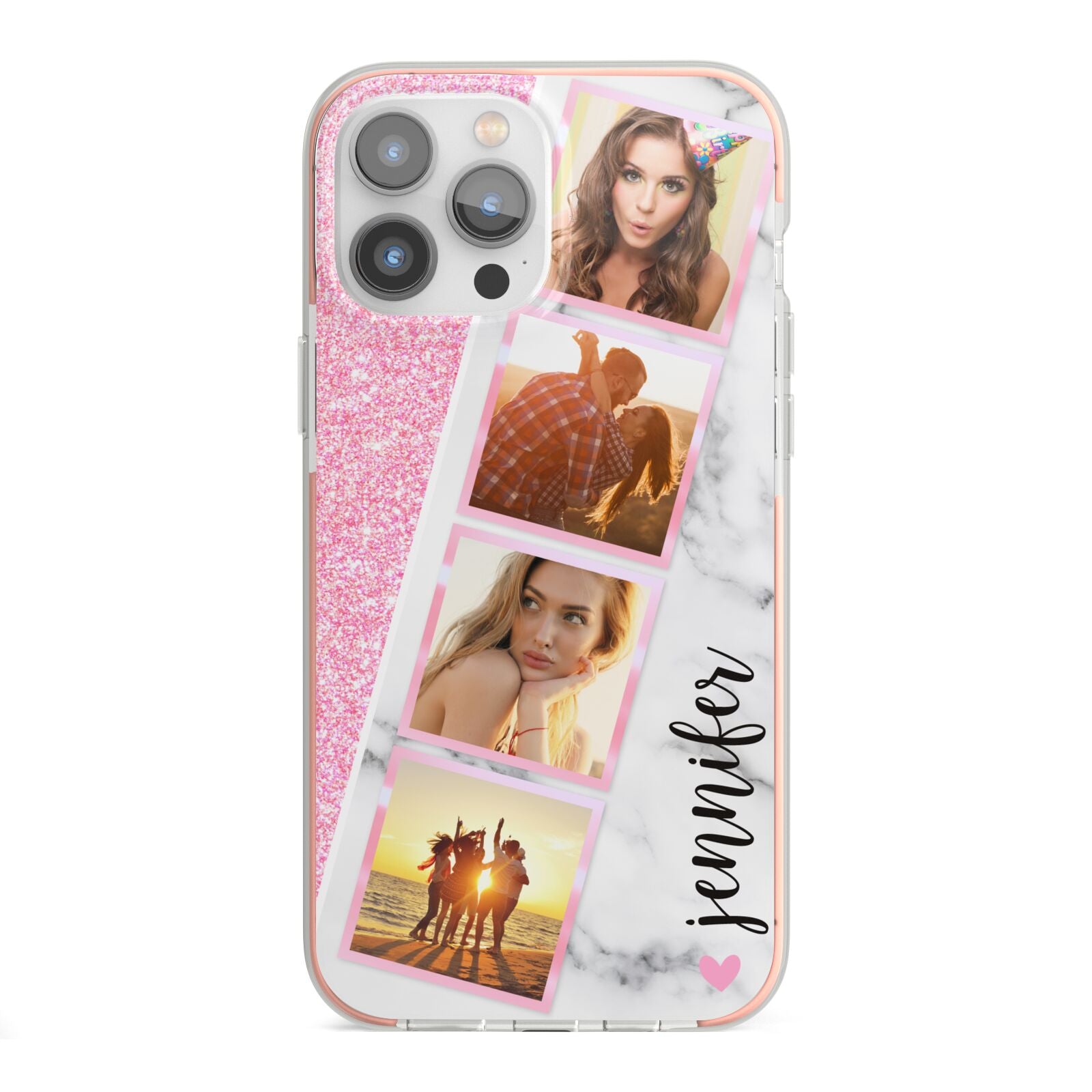 Personalised Pink Marble Photo Strip iPhone 13 Pro Max TPU Impact Case with Pink Edges
