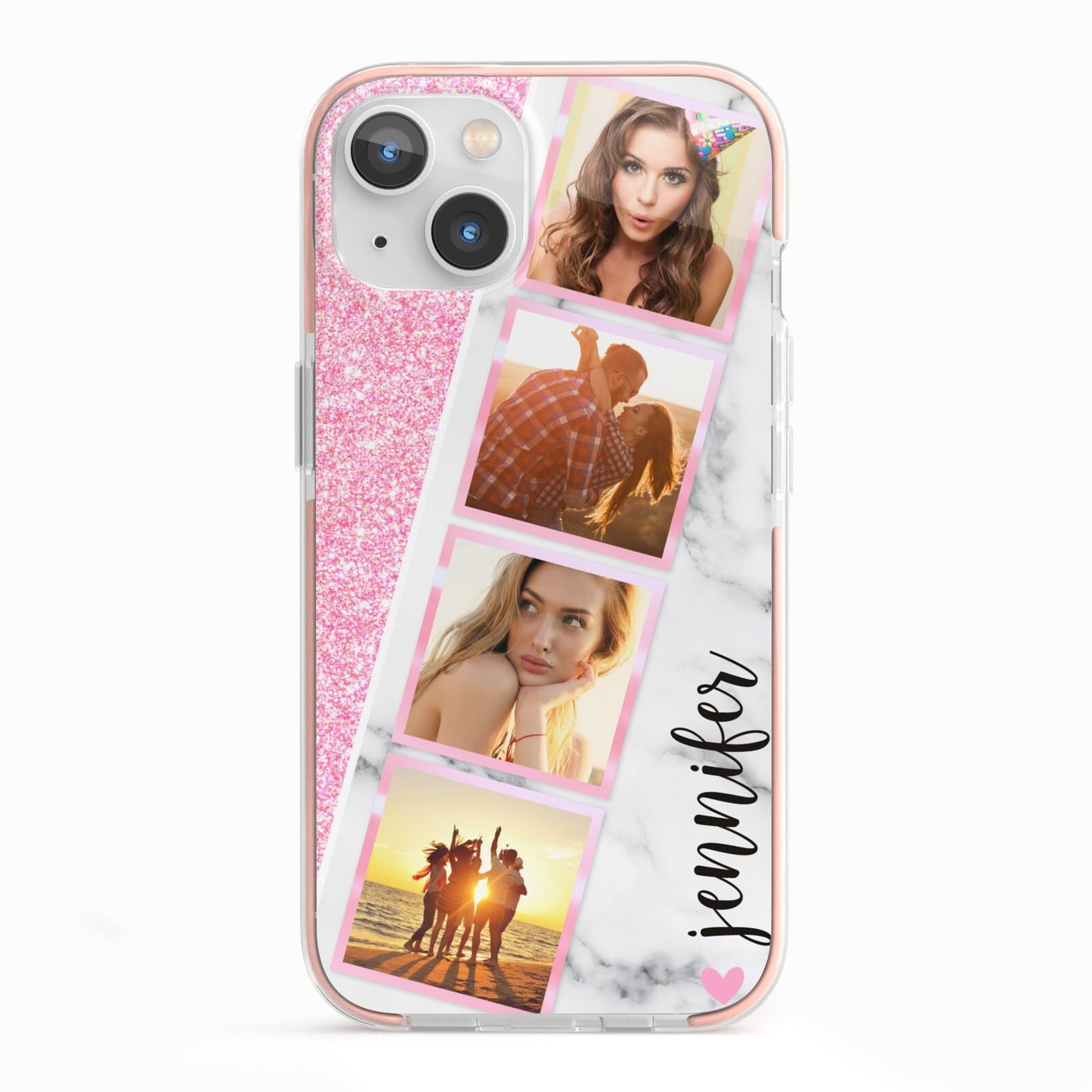 Personalised Pink Marble Photo Strip iPhone 13 TPU Impact Case with Pink Edges