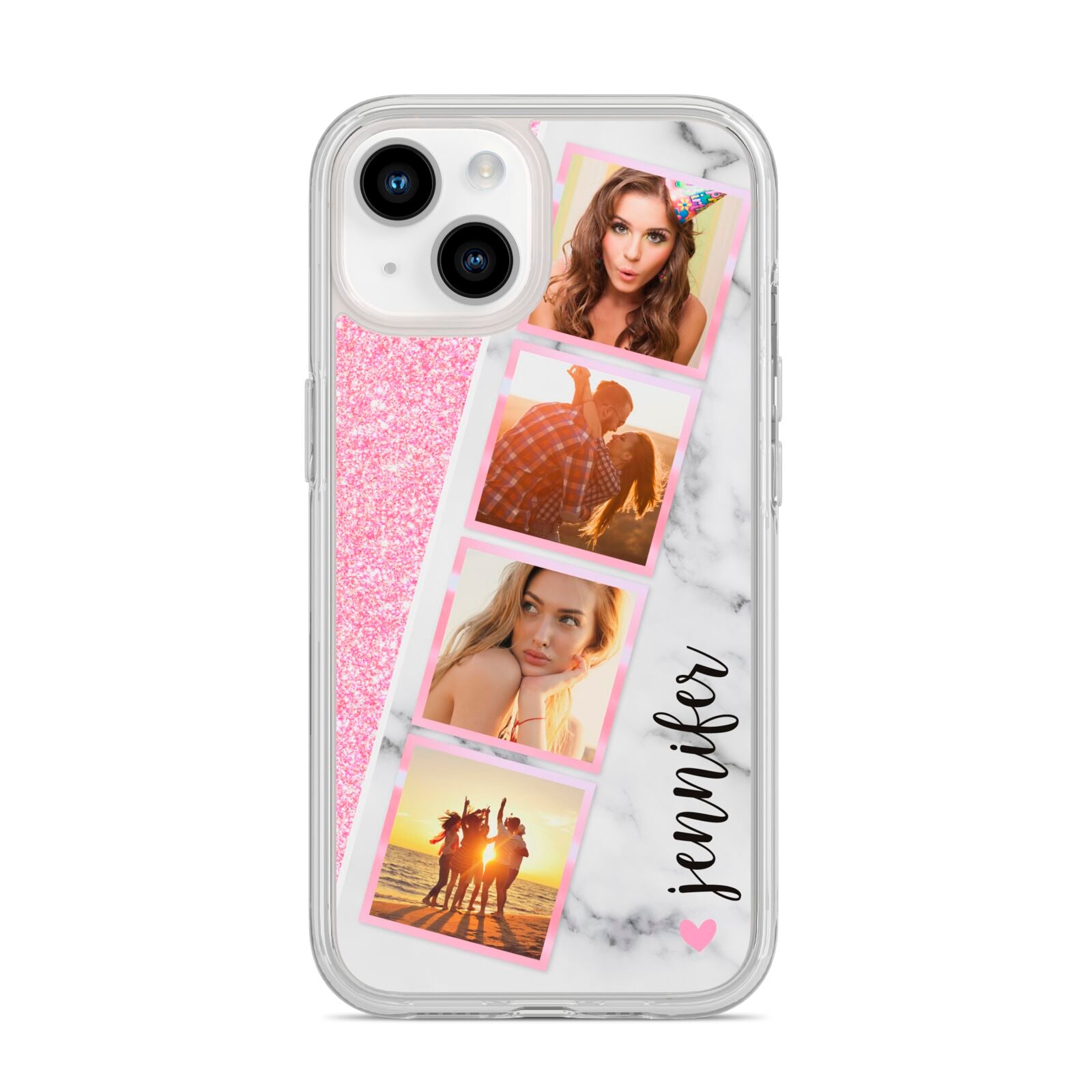 Personalised Pink Marble Photo Strip iPhone 14 Clear Tough Case Starlight