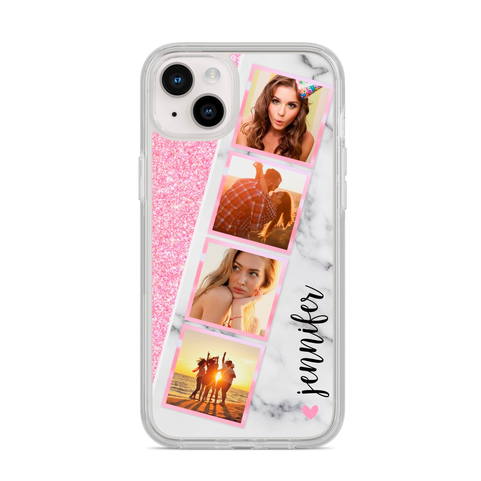 Personalised Pink Marble Photo Strip iPhone 14 Plus Clear Tough Case Starlight