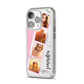 Personalised Pink Marble Photo Strip iPhone 14 Pro Clear Tough Case Silver Angled Image