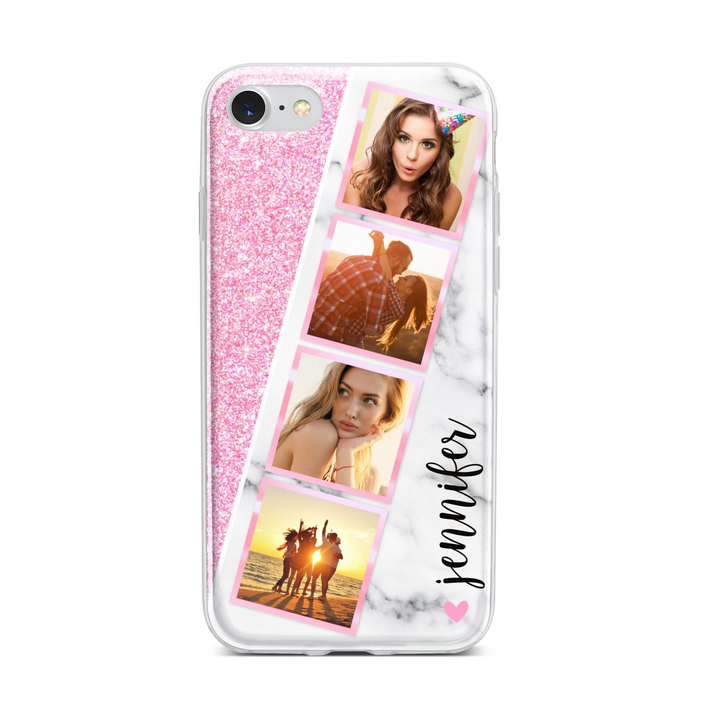 Personalised Pink Marble Photo Strip iPhone 7 Bumper Case on Silver iPhone