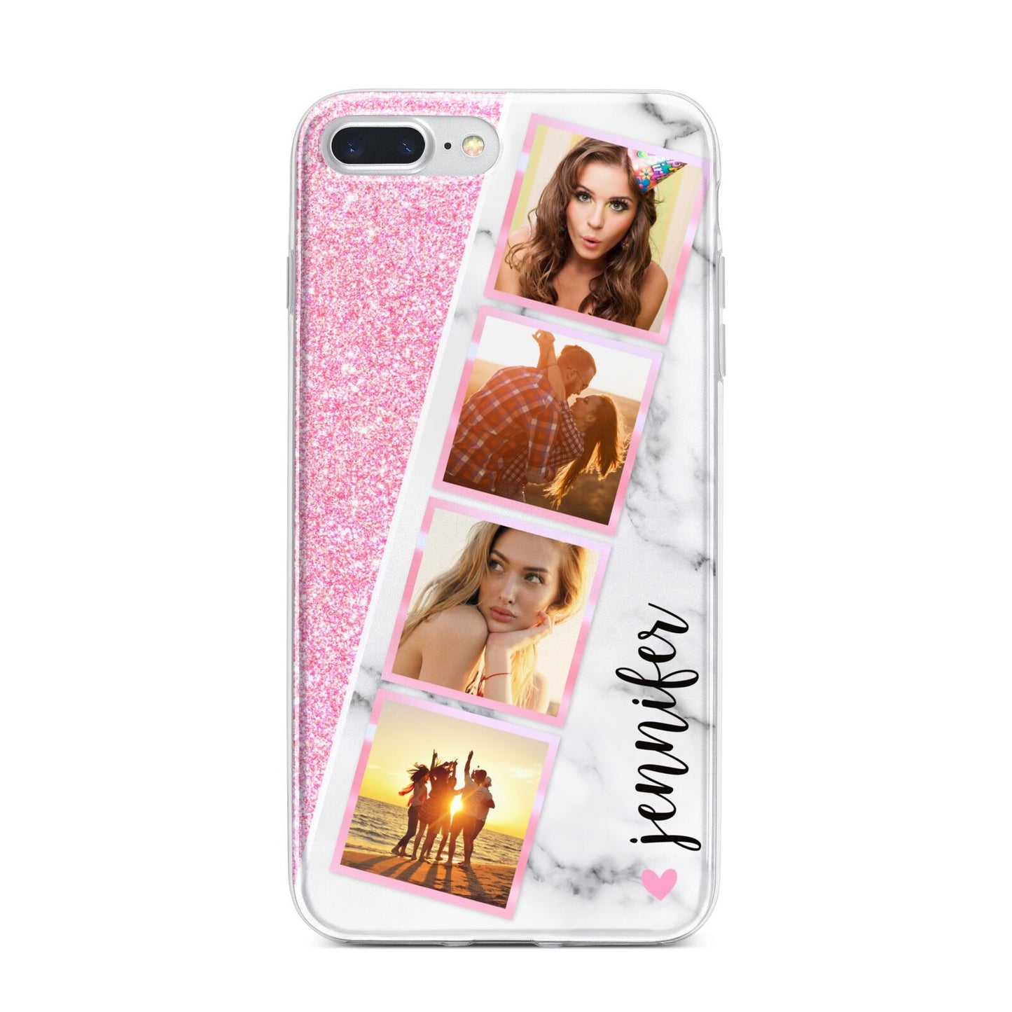 Personalised Pink Marble Photo Strip iPhone 7 Plus Bumper Case on Silver iPhone
