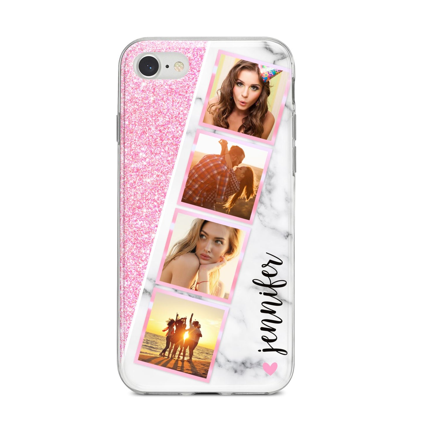 Personalised Pink Marble Photo Strip iPhone 8 Bumper Case on Silver iPhone