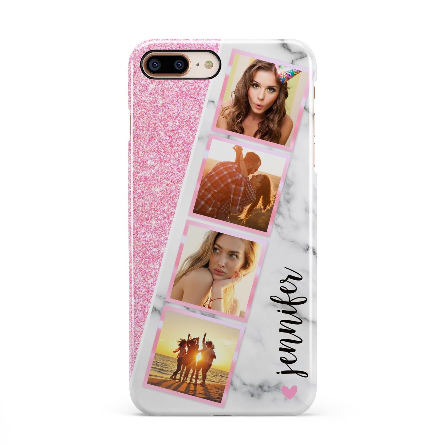 Personalised Pink Marble Photo Strip iPhone 8 Plus 3D Snap Case on Gold Phone