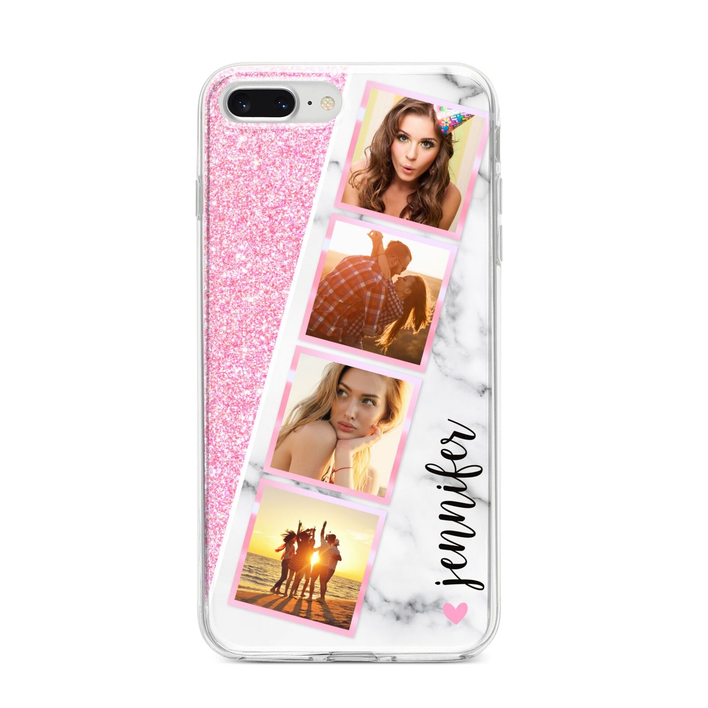 Personalised Pink Marble Photo Strip iPhone 8 Plus Bumper Case on Silver iPhone