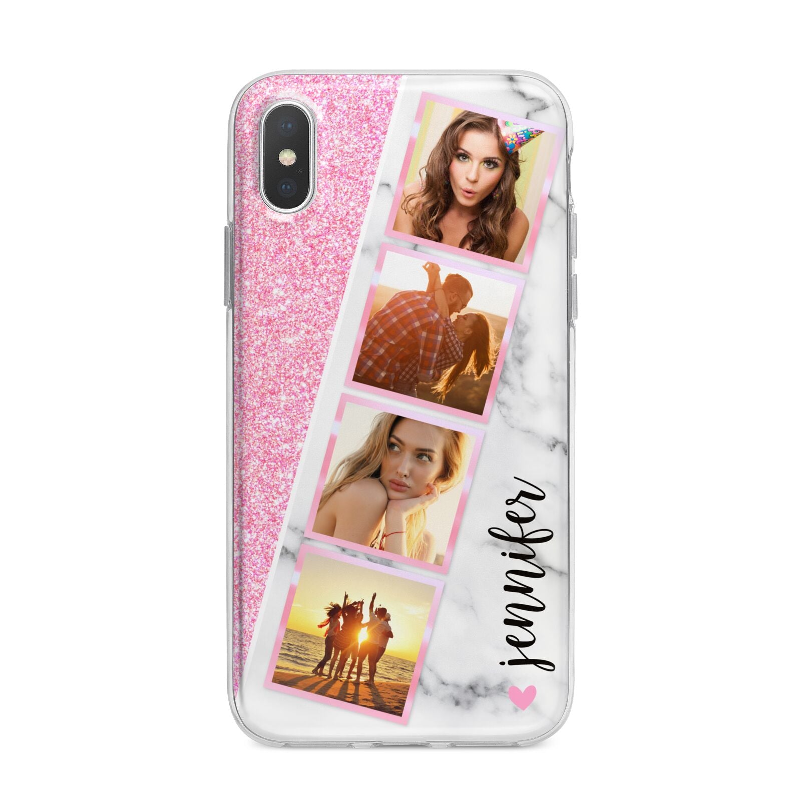 Personalised Pink Marble Photo Strip iPhone X Bumper Case on Silver iPhone Alternative Image 1