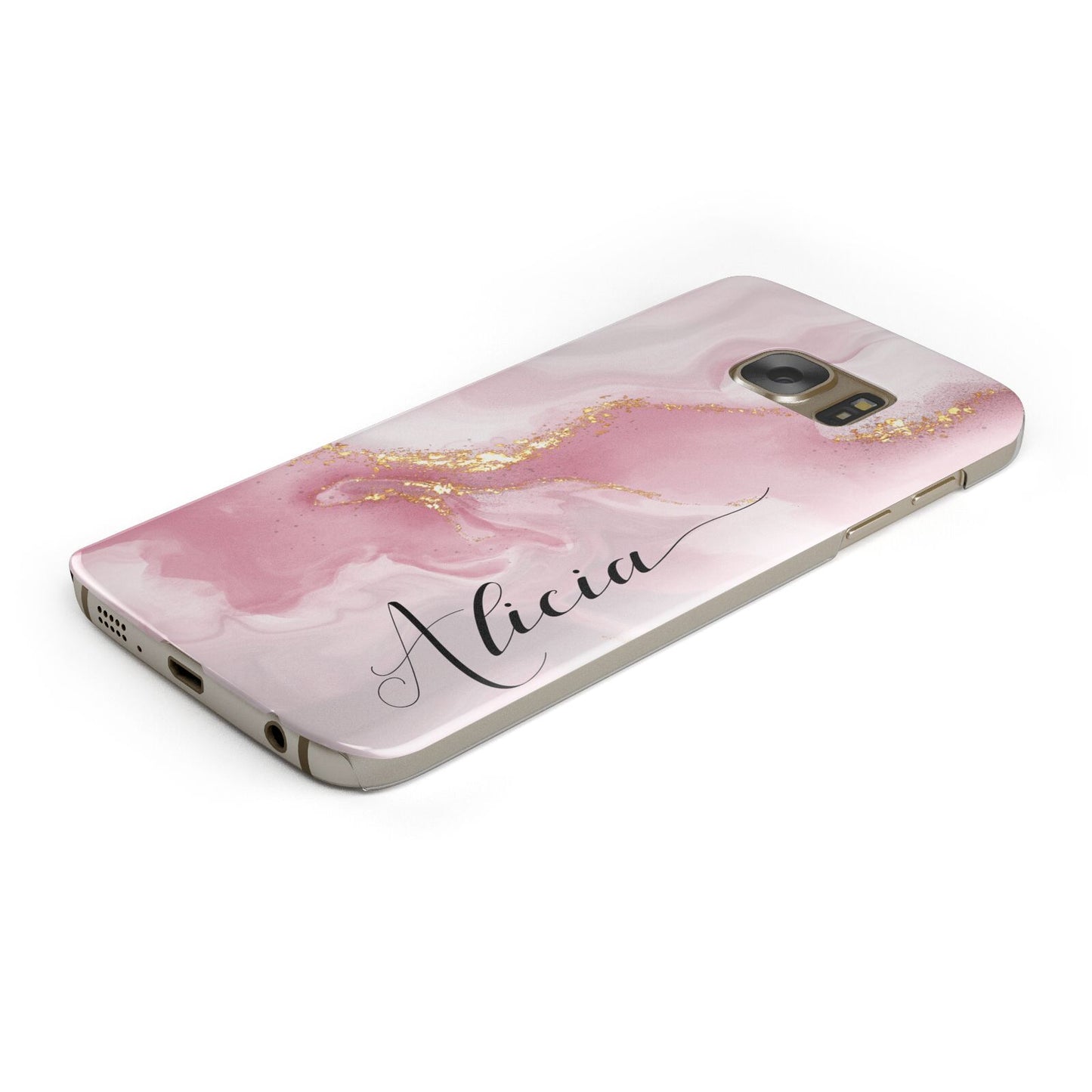 Personalised Pink Marble Protective Samsung Galaxy Case Angled Image