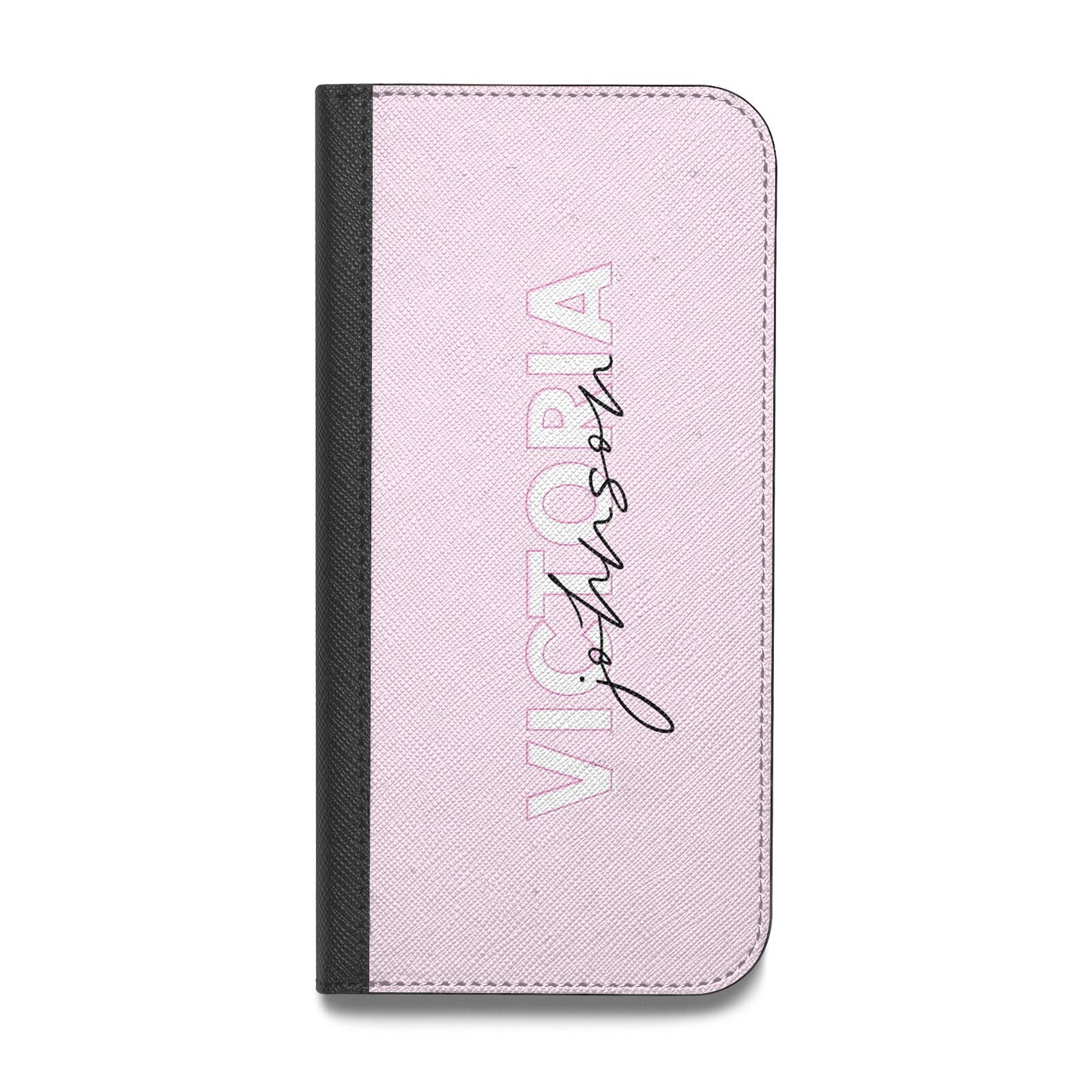 Personalised Pink Outline Name Vegan Leather Flip Samsung Case