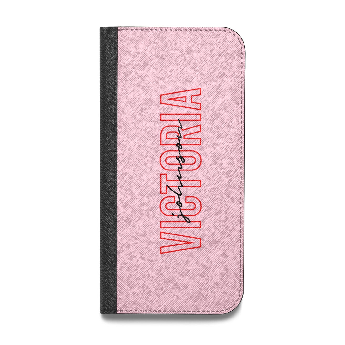 Personalised Pink Red Names Vegan Leather Flip Samsung Case