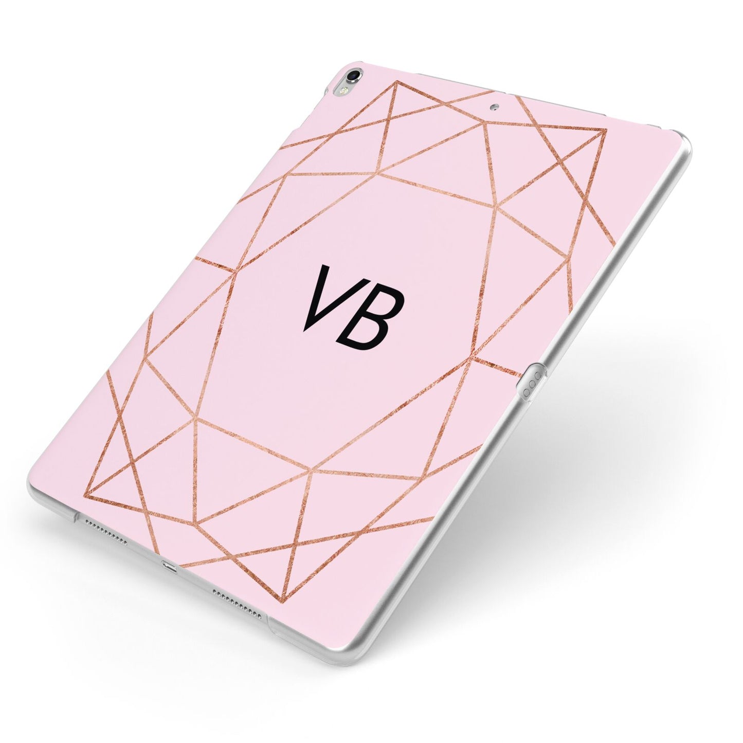 Personalised Pink Rose Gold Initials Geometric Apple iPad Case on Silver iPad Side View