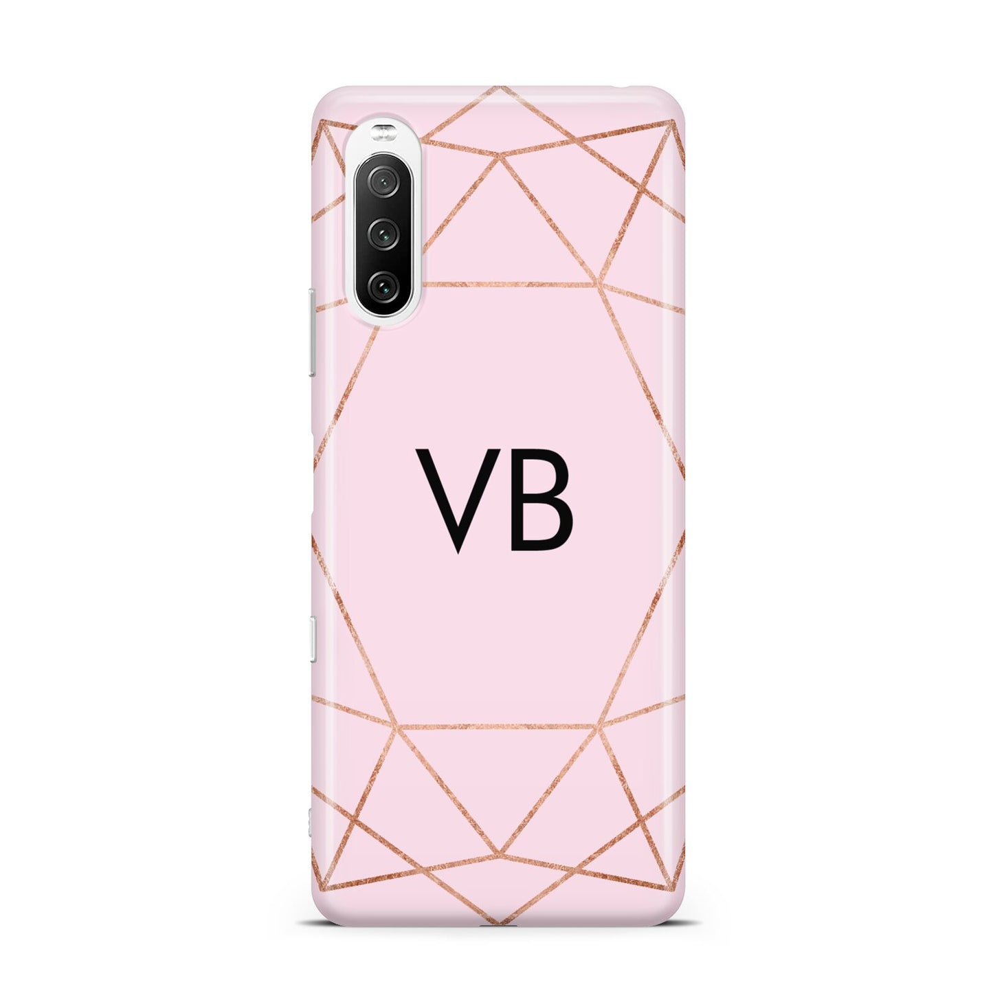 Personalised Pink Rose Gold Initials Geometric Sony Xperia 10 III Case