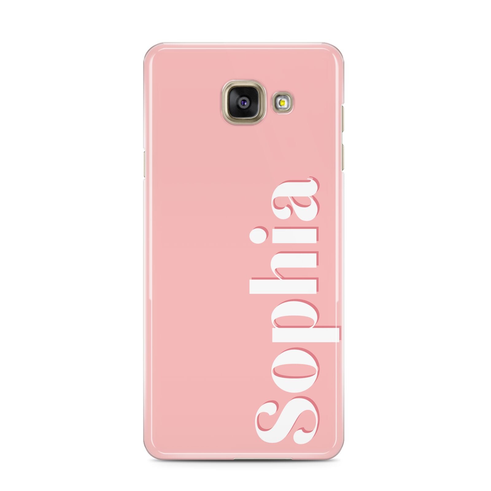 Personalised Pink Text Samsung Galaxy A3 2016 Case on gold phone