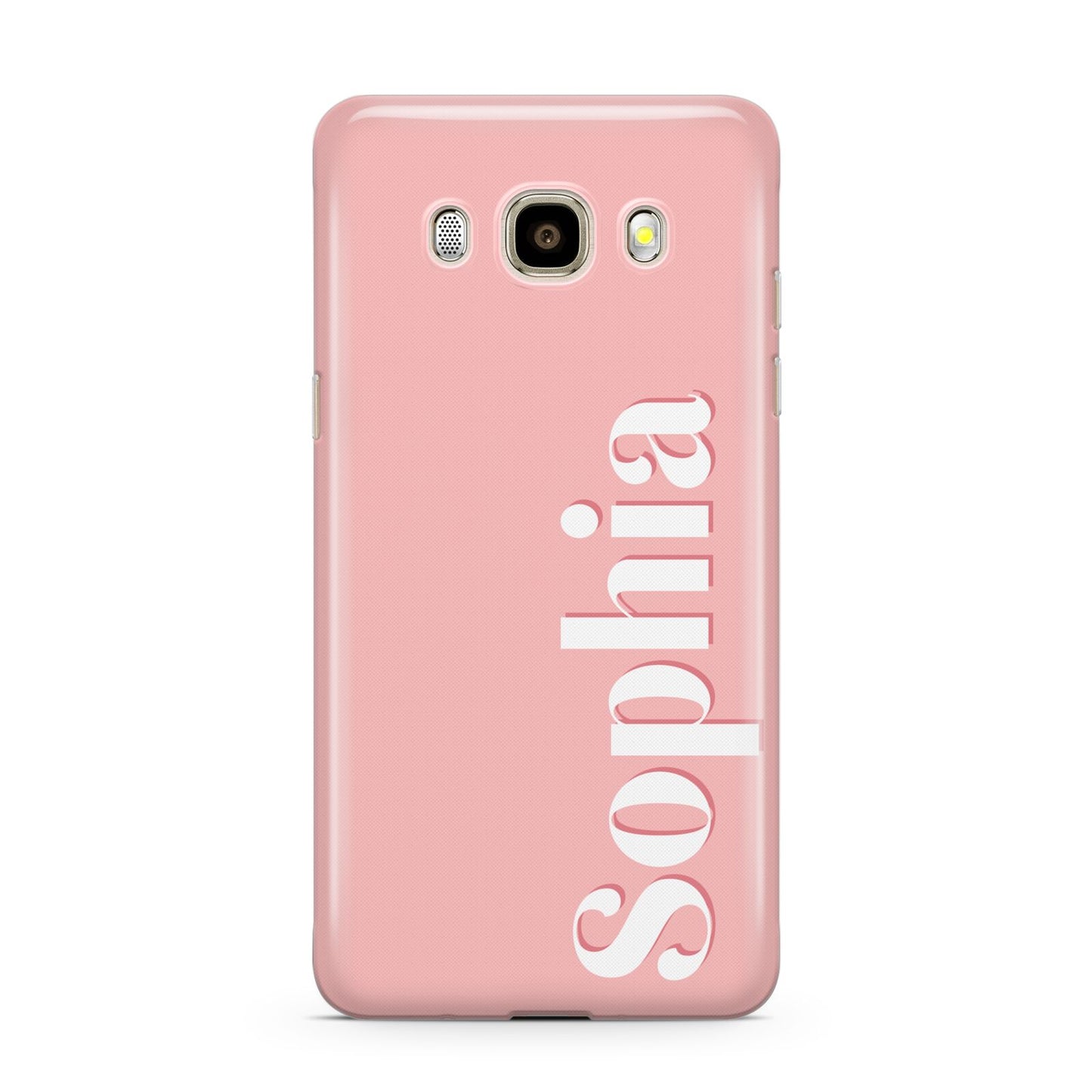Personalised Pink Text Samsung Galaxy J7 2016 Case on gold phone