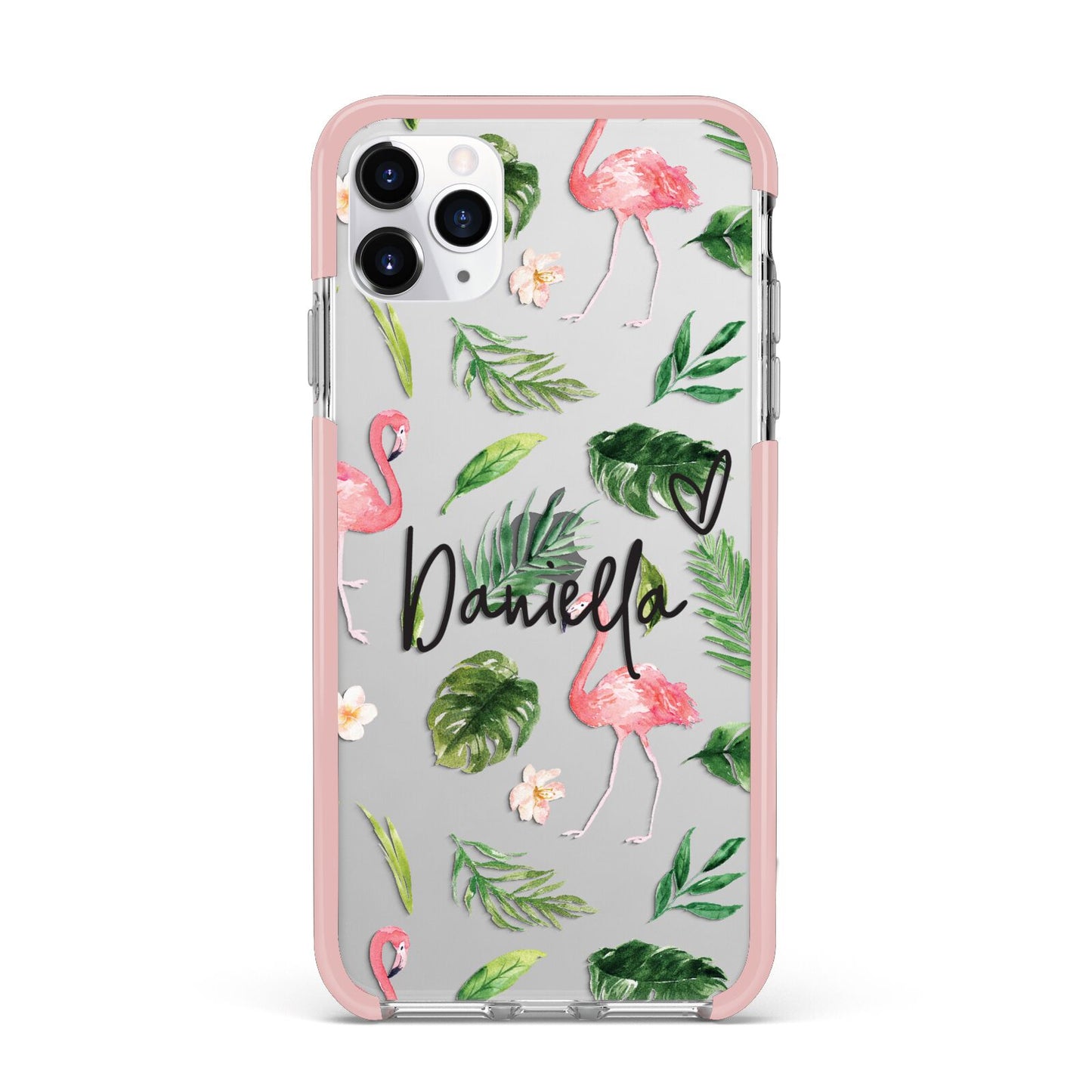 Personalised Pink White Flamingo iPhone 11 Pro Max Impact Pink Edge Case