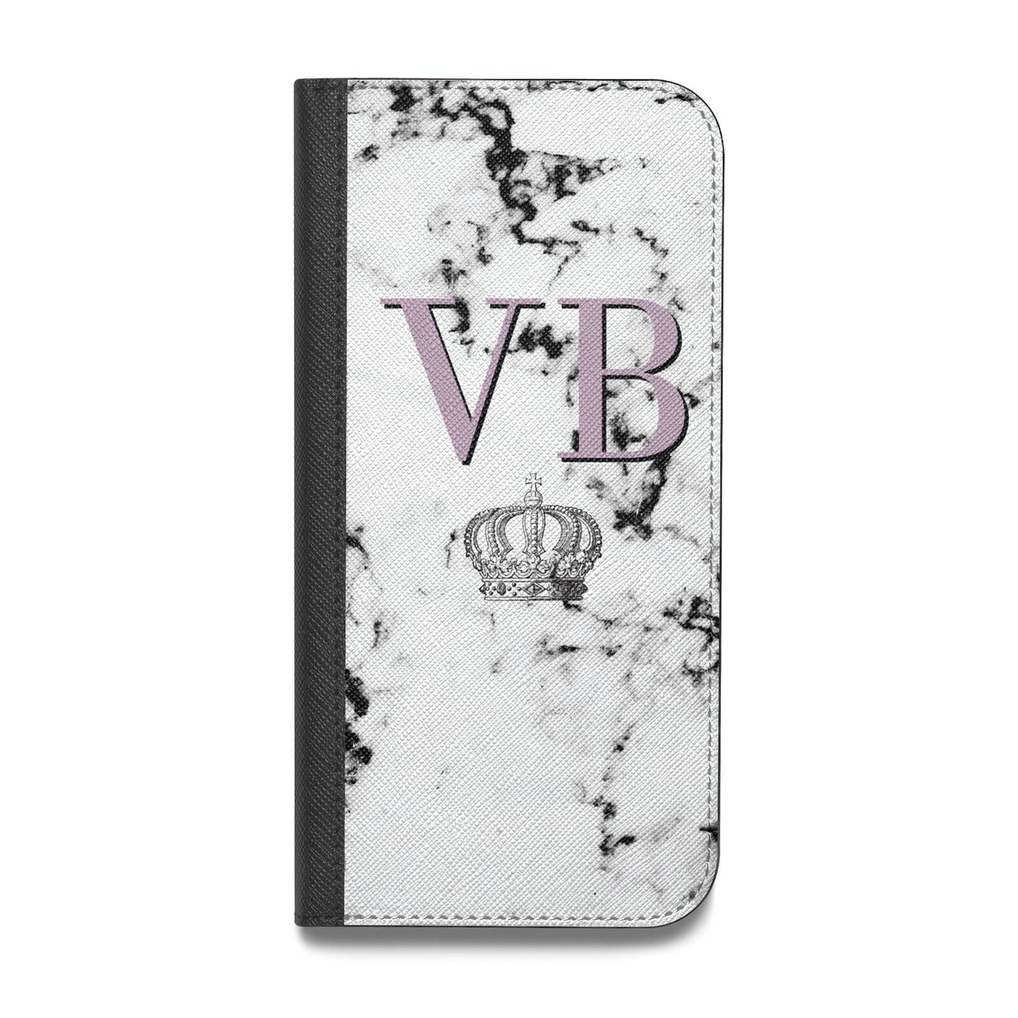 Personalised Princess Crown Initials Marble Vegan Leather Flip Samsung Case