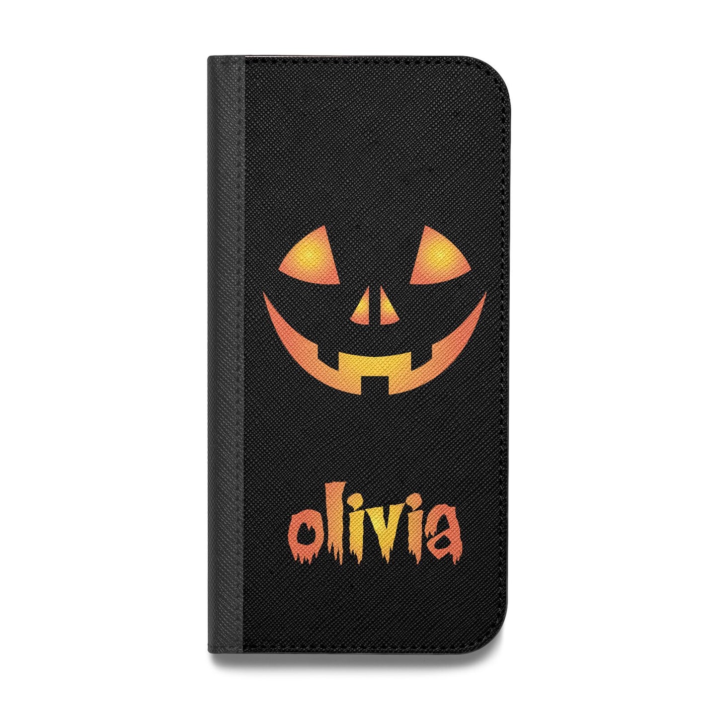 Personalised Pumpkin Face Halloween Vegan Leather Flip iPhone Case