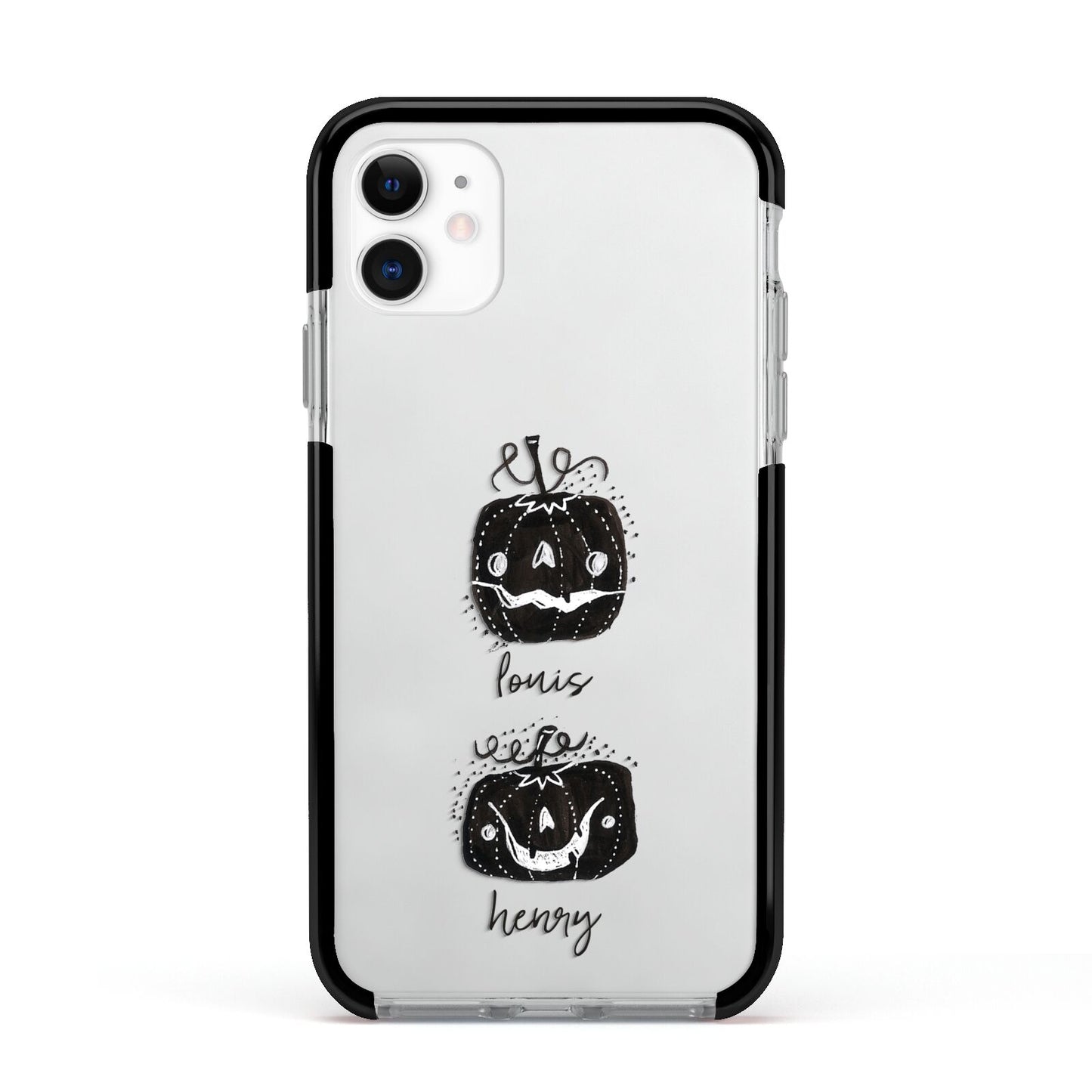 Personalised Pumpkins Apple iPhone 11 in White with Black Impact Case