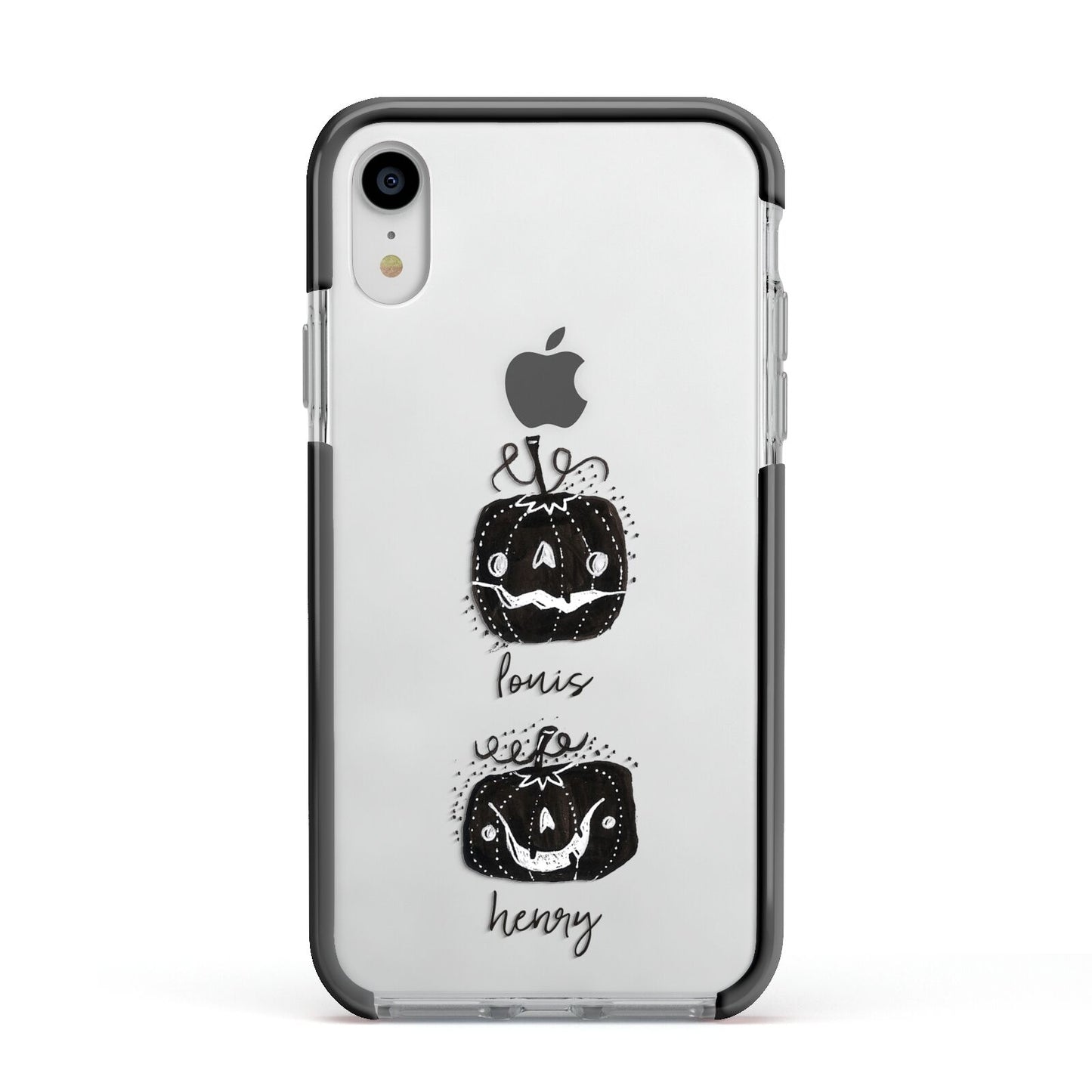 Personalised Pumpkins Apple iPhone XR Impact Case Black Edge on Silver Phone
