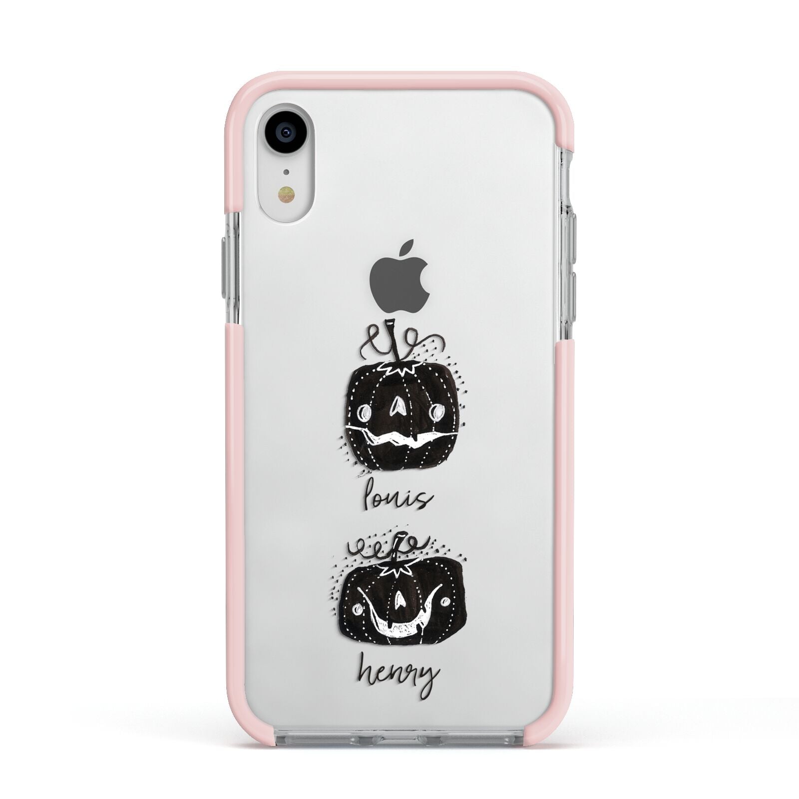 Personalised Pumpkins Apple iPhone XR Impact Case Pink Edge on Silver Phone