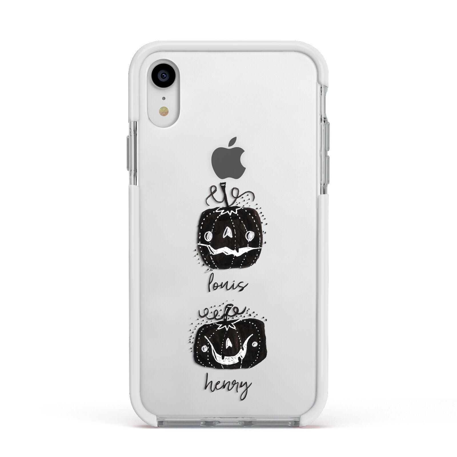 Personalised Pumpkins Apple iPhone XR Impact Case White Edge on Silver Phone