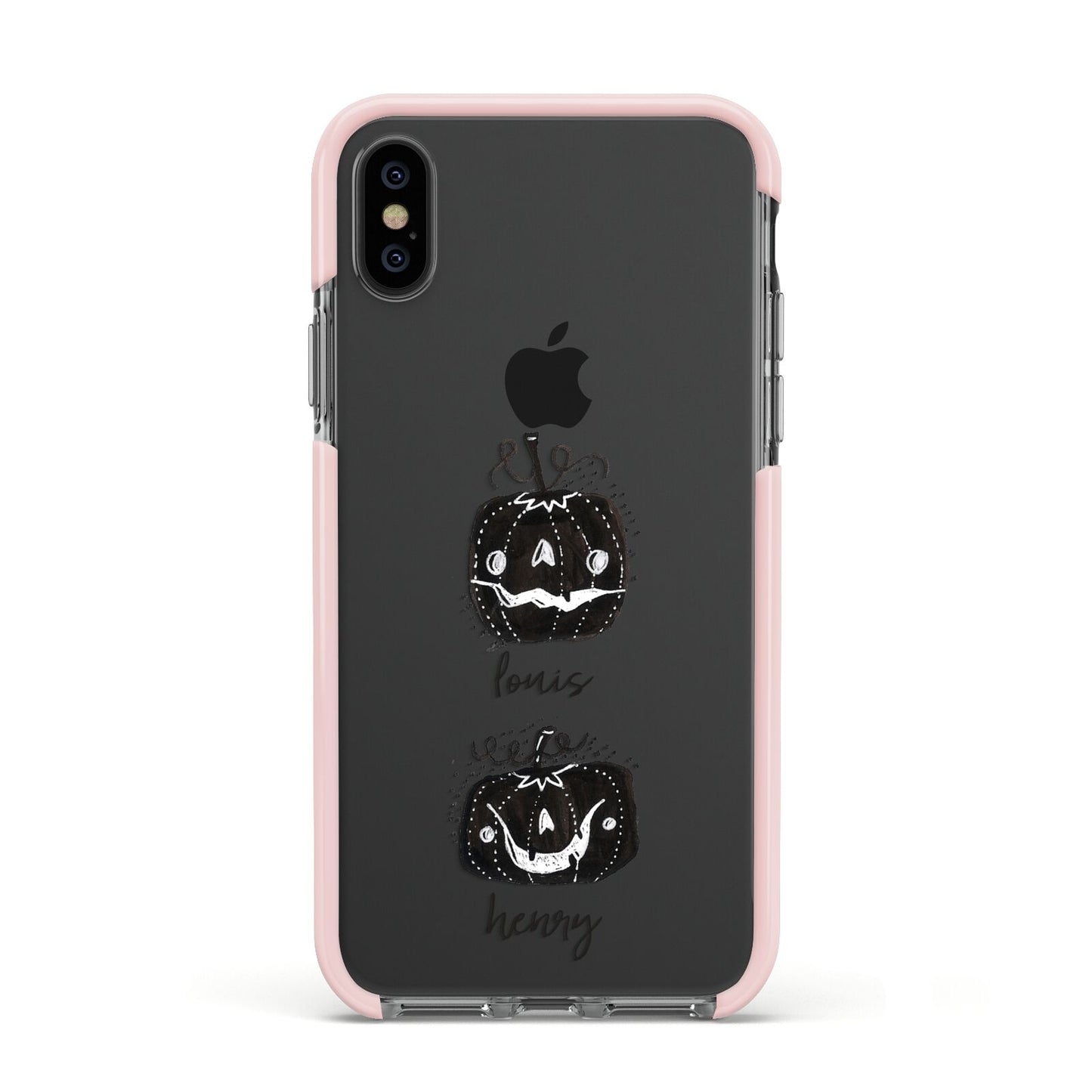 Personalised Pumpkins Apple iPhone Xs Impact Case Pink Edge on Black Phone