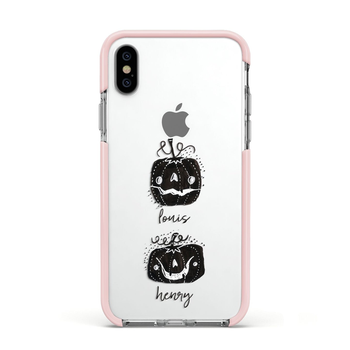Personalised Pumpkins Apple iPhone Xs Impact Case Pink Edge on Silver Phone