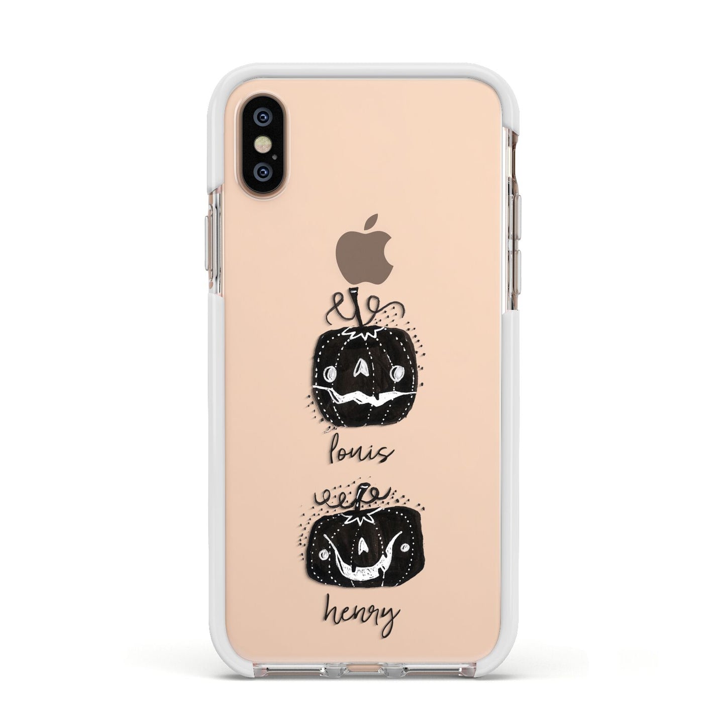 Personalised Pumpkins Apple iPhone Xs Impact Case White Edge on Gold Phone