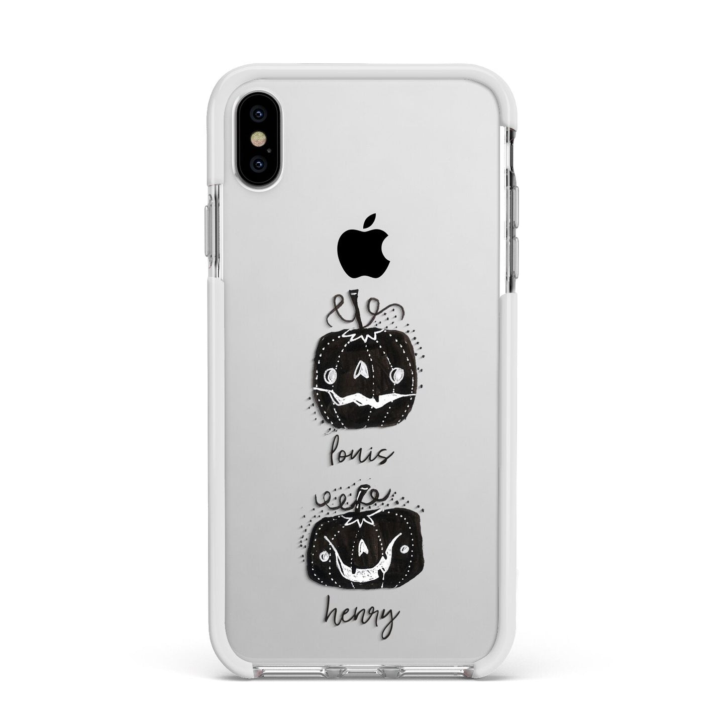 Personalised Pumpkins Apple iPhone Xs Max Impact Case White Edge on Silver Phone