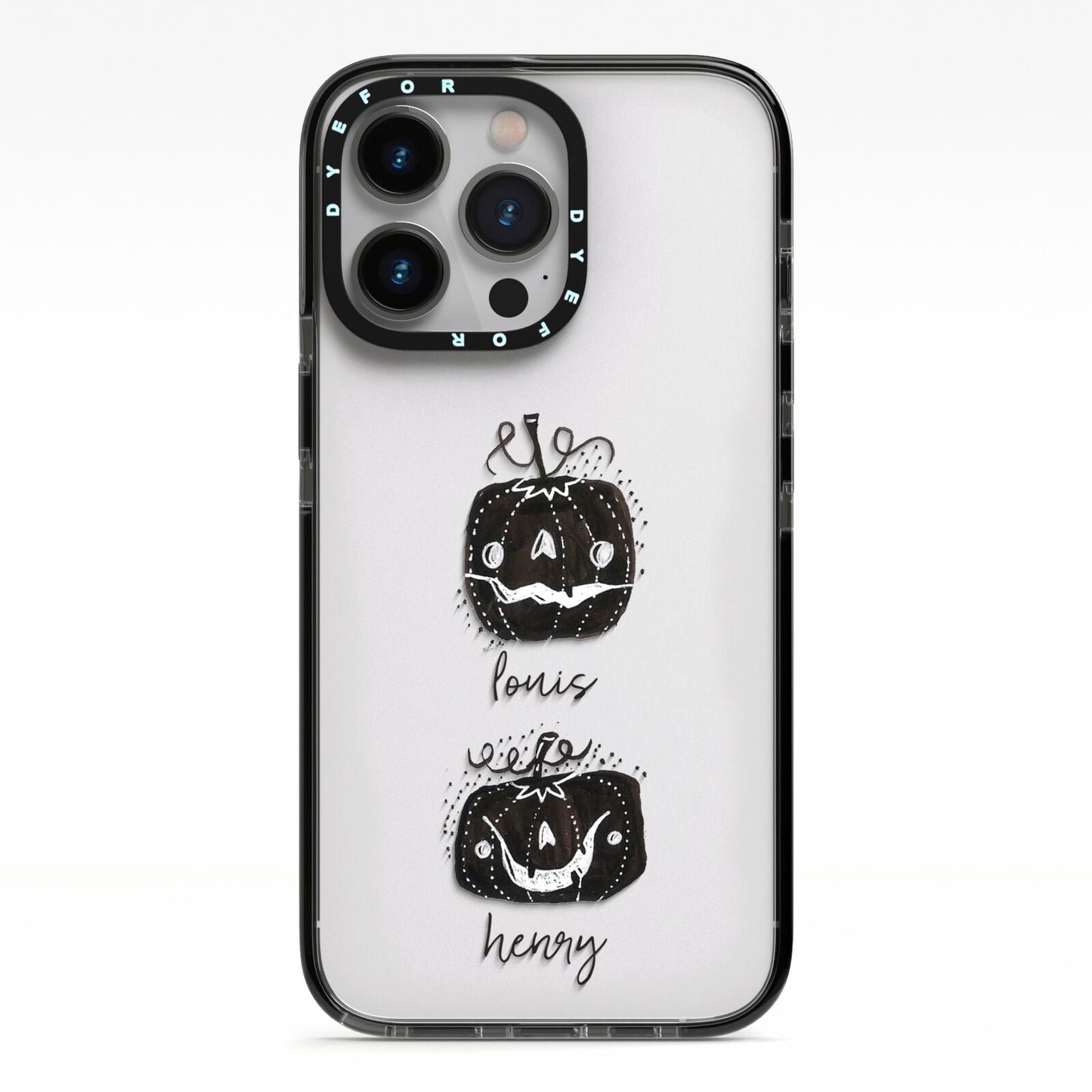 Personalised Pumpkins iPhone 13 Pro Black Impact Case on Silver phone