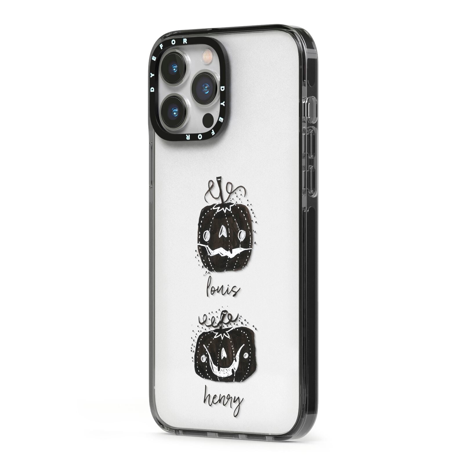 Personalised Pumpkins iPhone 13 Pro Max Black Impact Case Side Angle on Silver phone