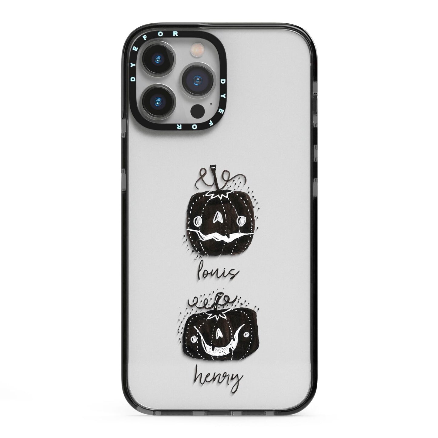Personalised Pumpkins iPhone 13 Pro Max Black Impact Case on Silver phone