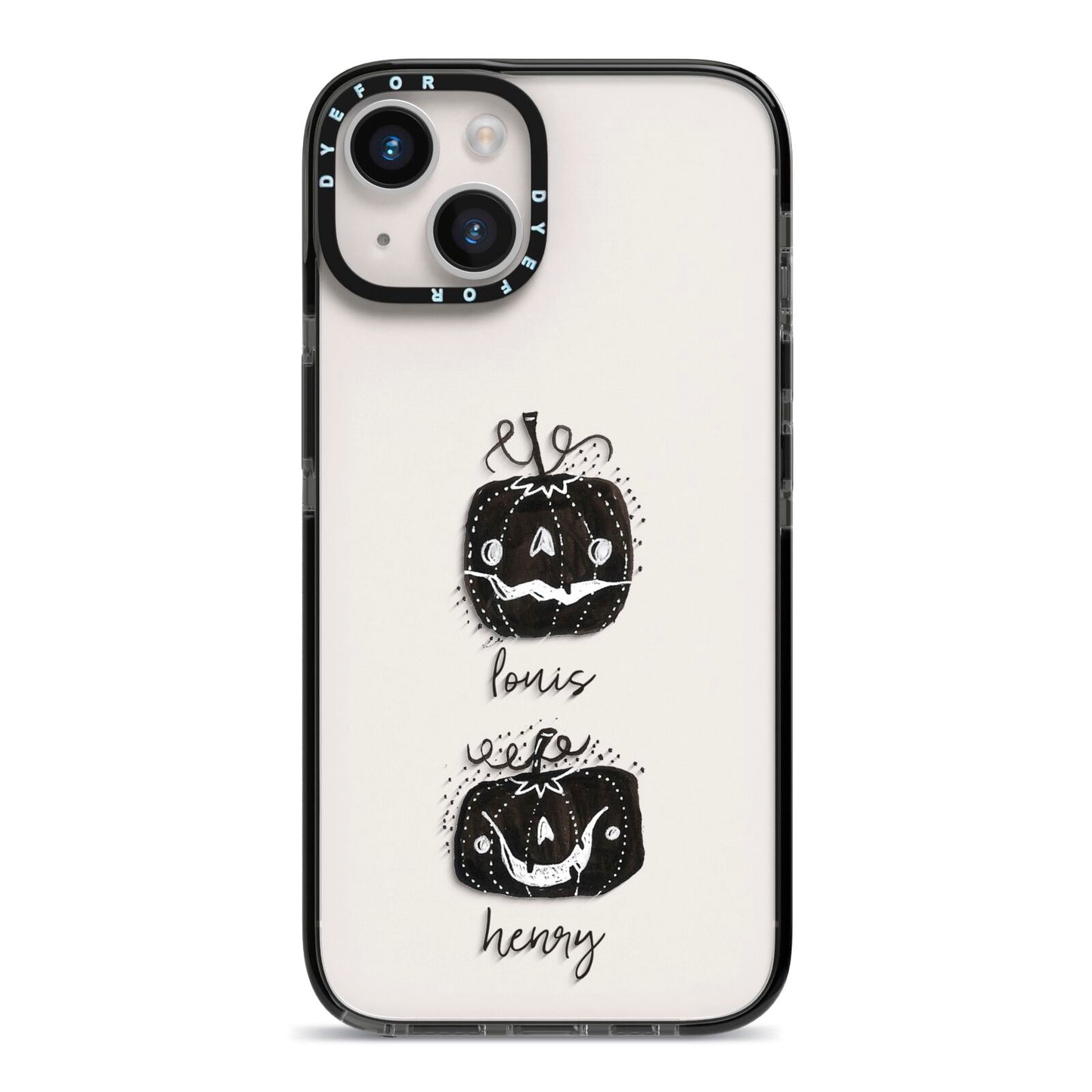 Personalised Pumpkins iPhone 14 Black Impact Case on Silver phone