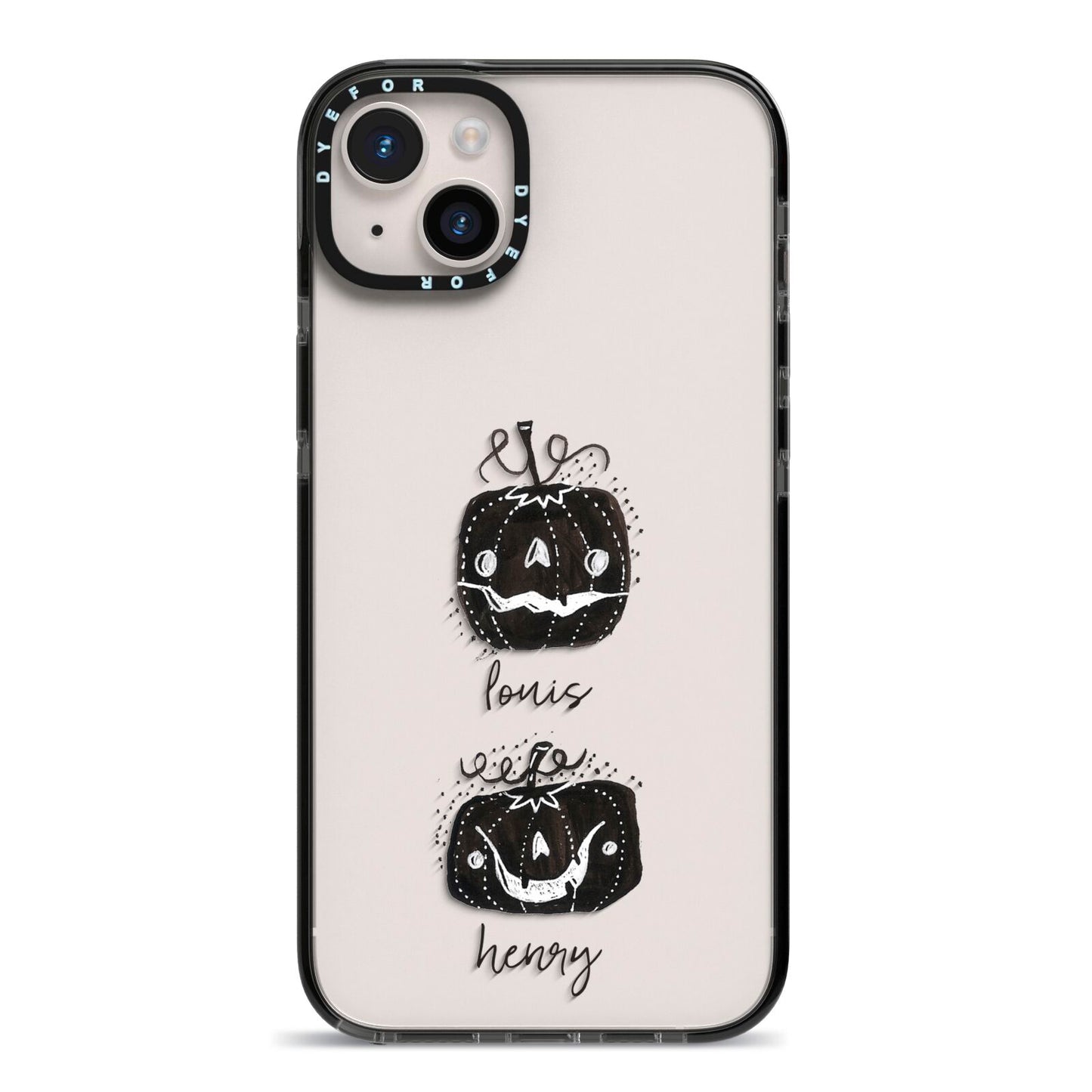 Personalised Pumpkins iPhone 14 Plus Black Impact Case on Silver phone