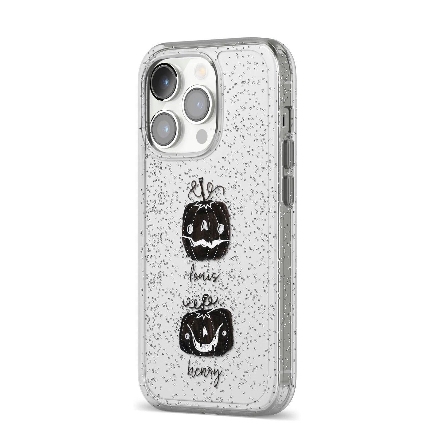 Personalised Pumpkins iPhone 14 Pro Glitter Tough Case Silver Angled Image