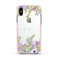 Personalised Purple Flowers Apple iPhone Xs Impact Case Pink Edge on Silver Phone