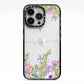 Personalised Purple Flowers iPhone 13 Pro Black Impact Case on Silver phone