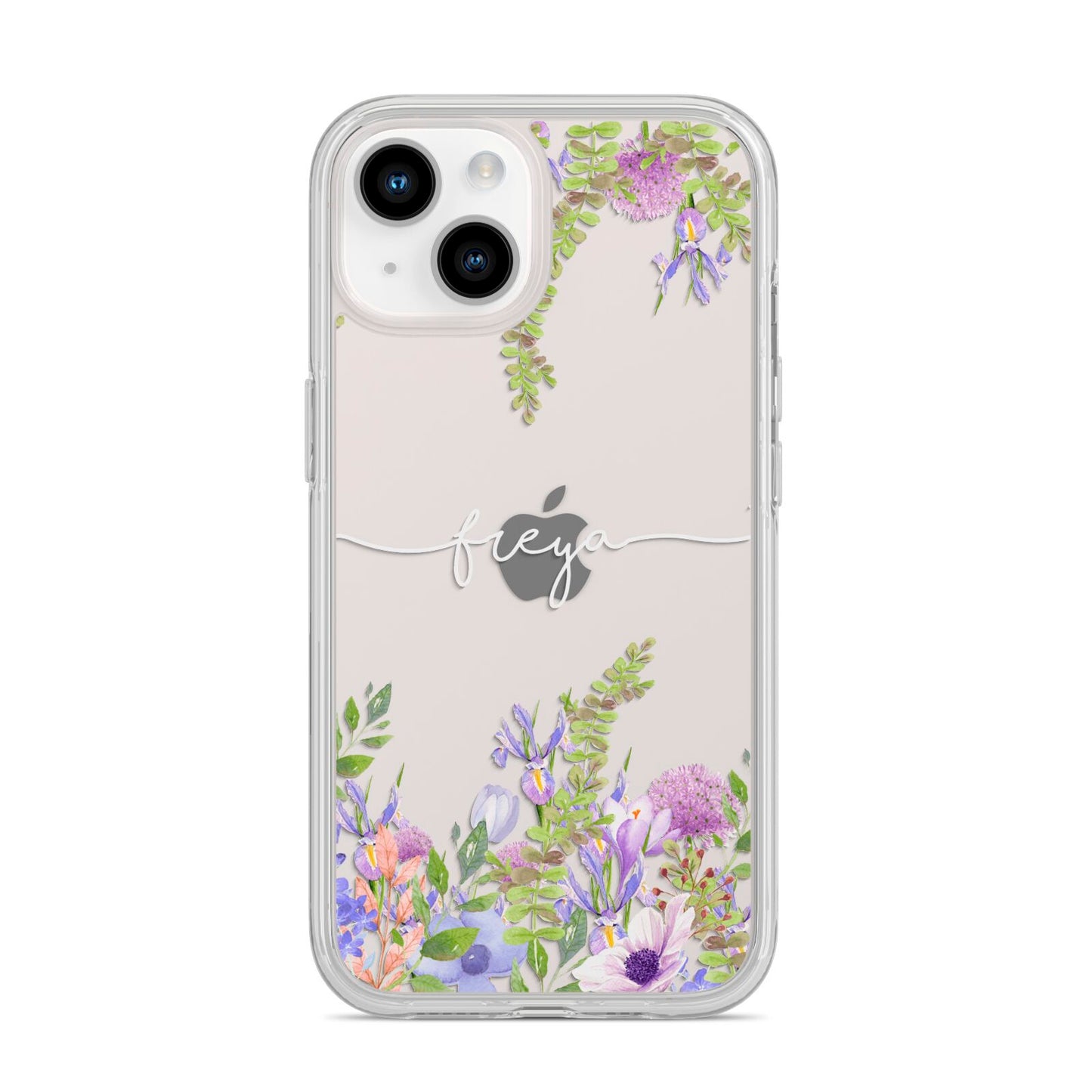 Personalised Purple Flowers iPhone 14 Clear Tough Case Starlight