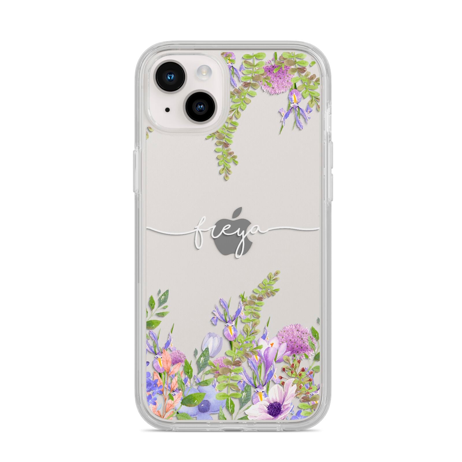 Personalised Purple Flowers iPhone 14 Plus Clear Tough Case Starlight