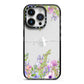 Personalised Purple Flowers iPhone 14 Pro Black Impact Case on Silver phone