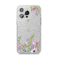 Personalised Purple Flowers iPhone 14 Pro Max Glitter Tough Case Silver