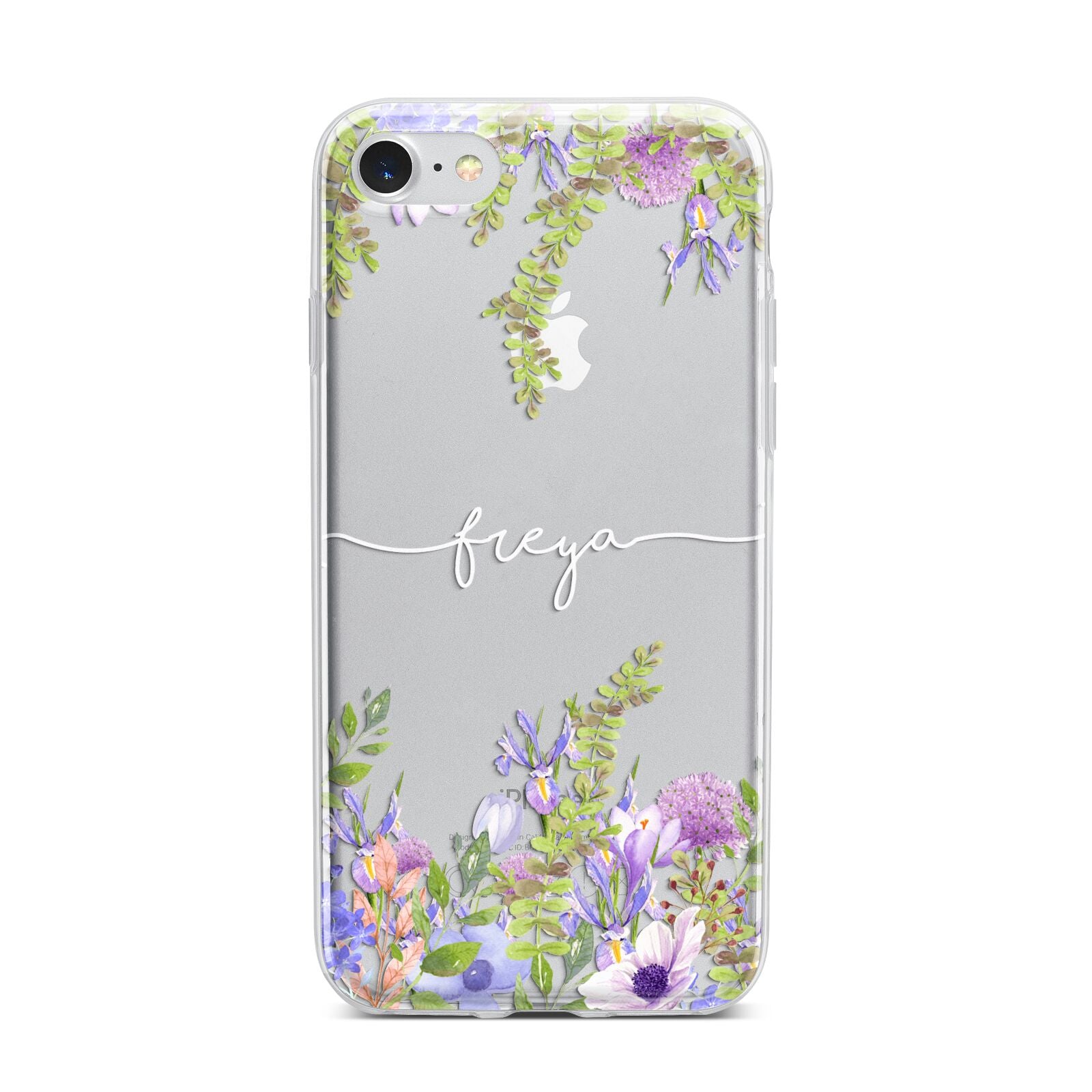 Personalised Purple Flowers iPhone 7 Bumper Case on Silver iPhone
