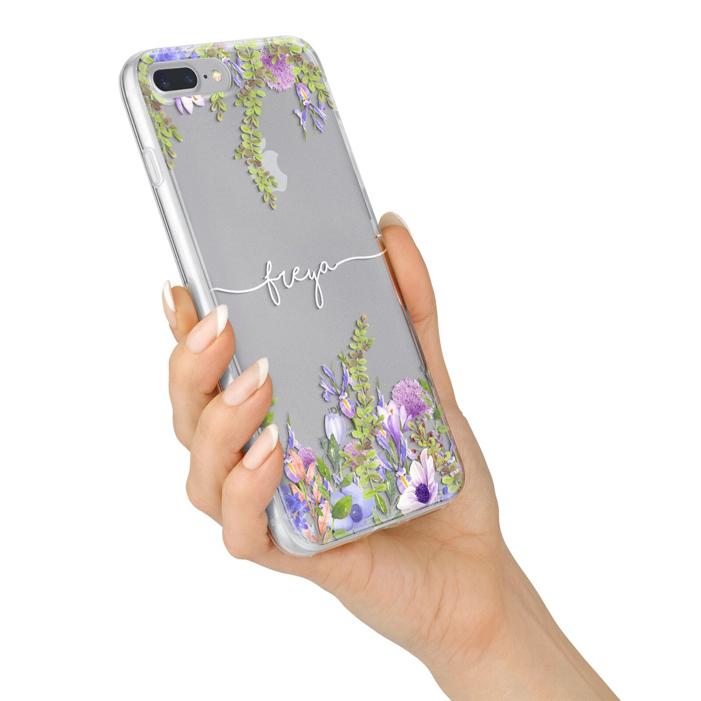 Personalised Purple Flowers iPhone 7 Plus Bumper Case on Silver iPhone Alternative Image